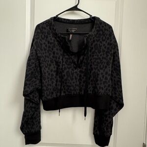 Victoria's Secret Black Leopard Print Cropped Hoodie